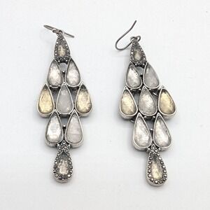 Silver Tone Champagne Teardrop Tiered Chandelier Statement Earrings Dangle Boho